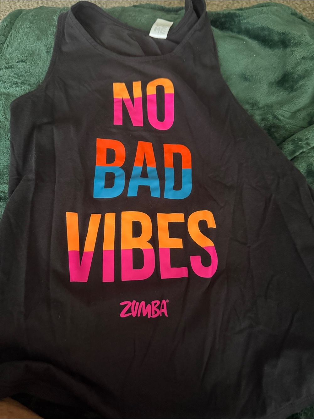 Zumba Fitness Black Tank with Orange and Pink Block Letters